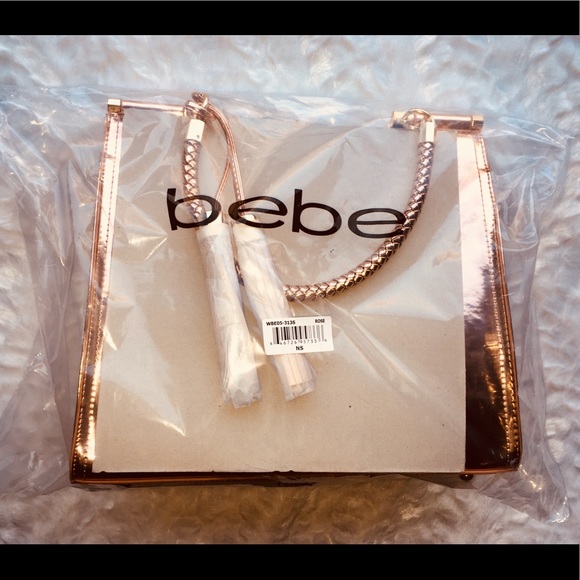 👜🌹🤩bebe Metallic Natalia Rose Pink Handbag $129 - Picture 4 of 8